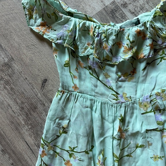 Reformation Off Shoulder Teal Floral Mini Dress - Picture 3 of 6